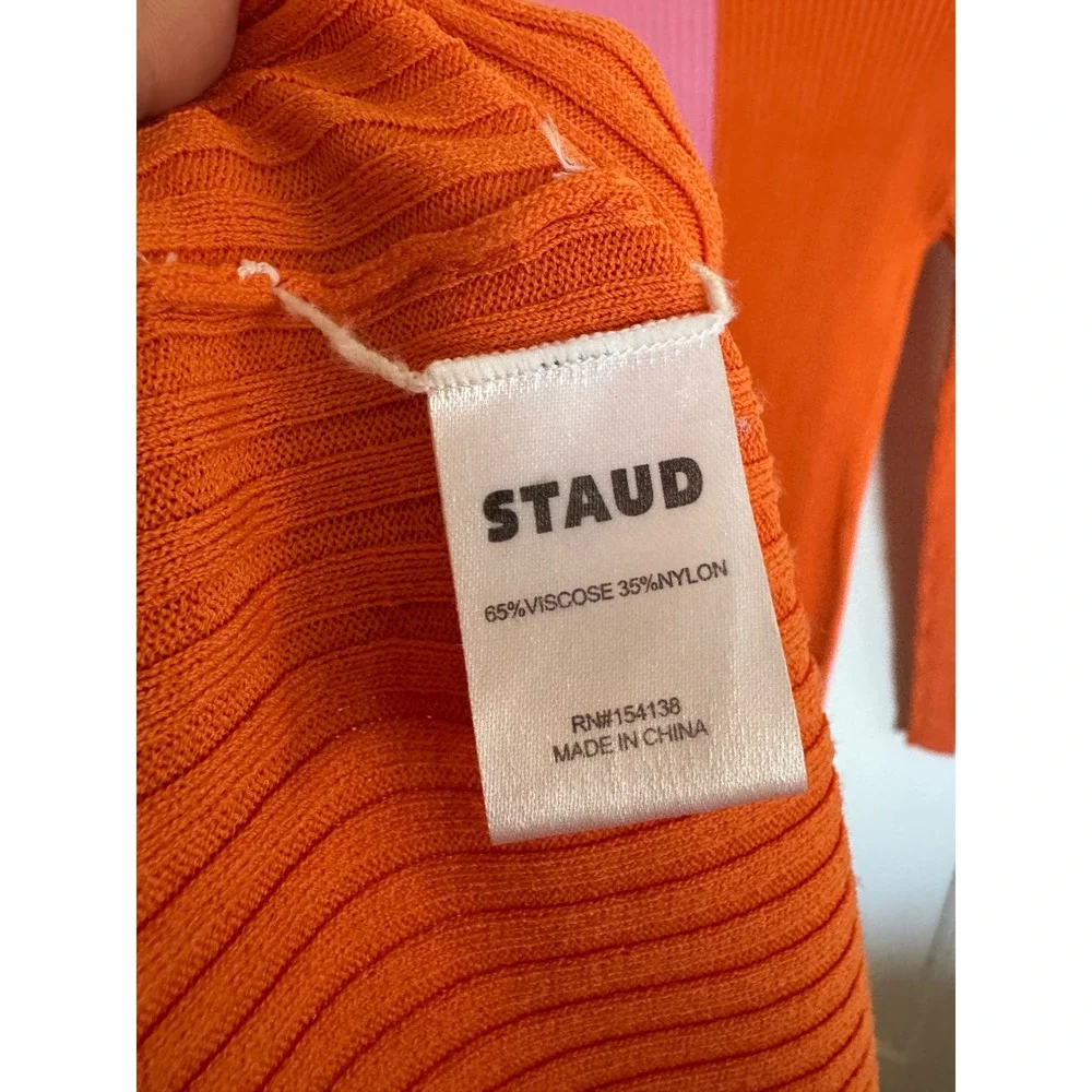 Staud Shoko orange pink colorblock knit midi dress size small - Picture 5 of 7